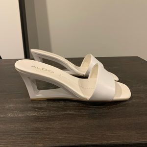 Aldo white wedge slides